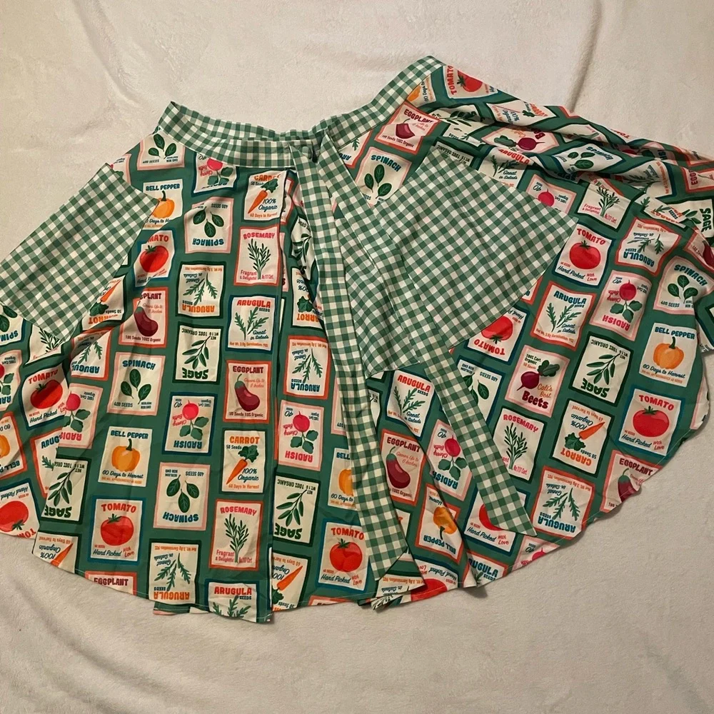 Unique Vintage Green Gingham Halter Romper with Fruit Print Trim - Picture 5 of 6
